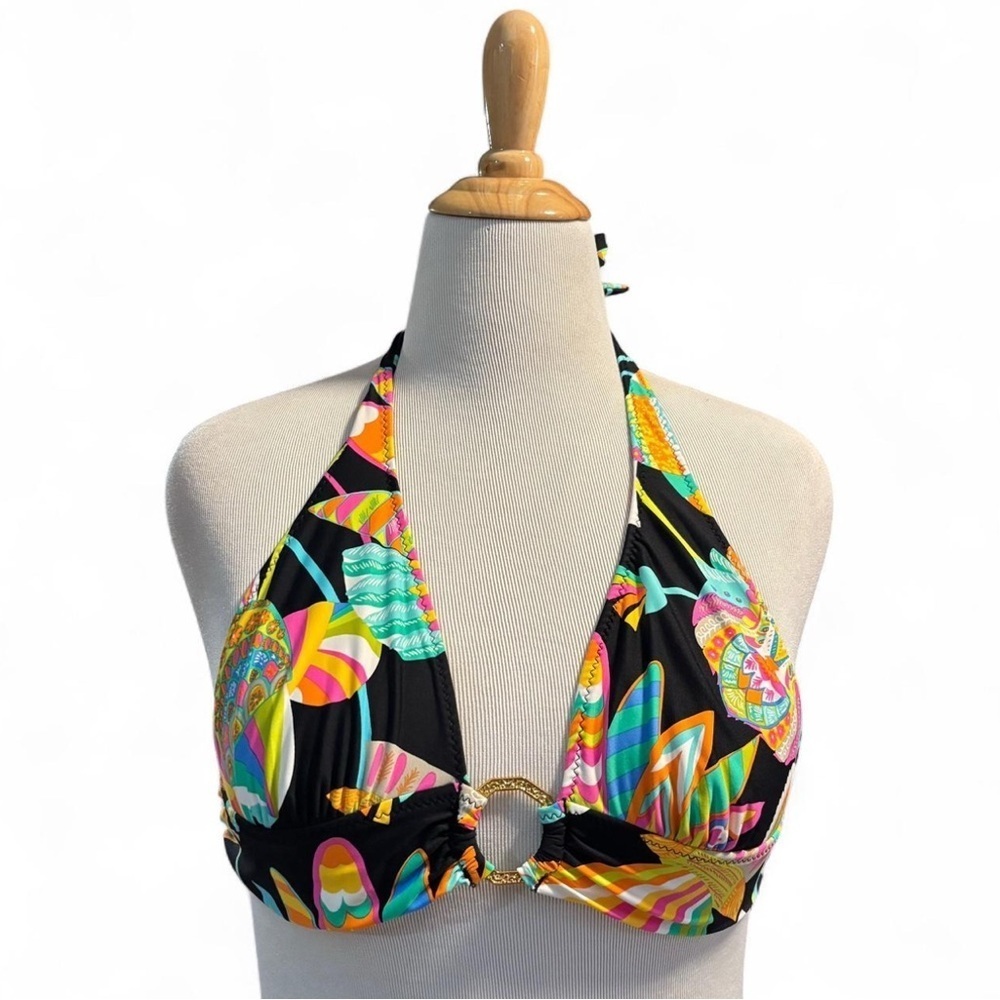 Trina Turk Bikini Top XS Small Halter Psychedelic Print Ring Tie Back Y2K - Picture 5 of 5